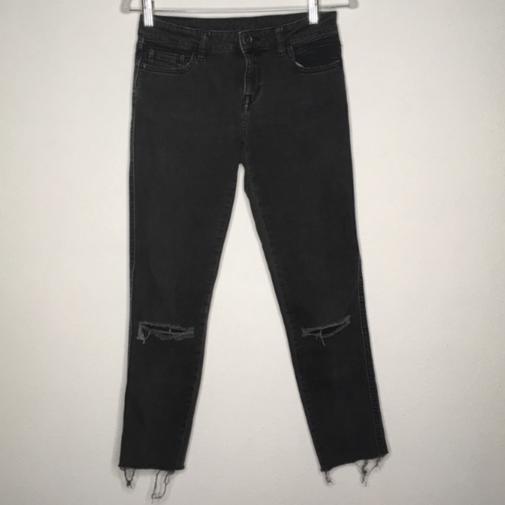 Zara Z1975 Basic Denim Black Distressed Jeans 4 - Picture 2 of 6